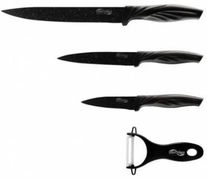 Комплект ножове и белачка Switzňer SW-5555-BLK, 4 части, Белачка, Керамично покритие, Лазерно заточване, Неръждаема стомана, Черен