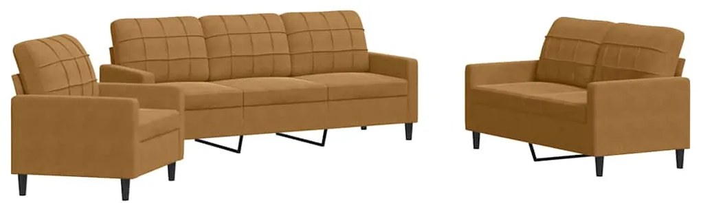 3278358 vidaXL Комплект дивани от 3 части с възглавници, кафяв, кадифе