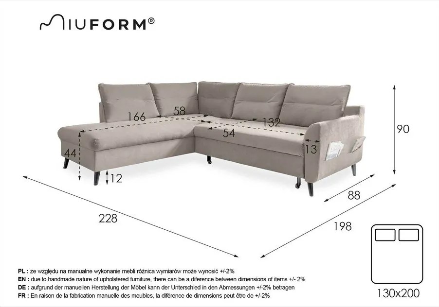 Ъглов разтегателен диван от тюркоазено кадифе L, ляв ъгъл Stylish Stan - Miuform