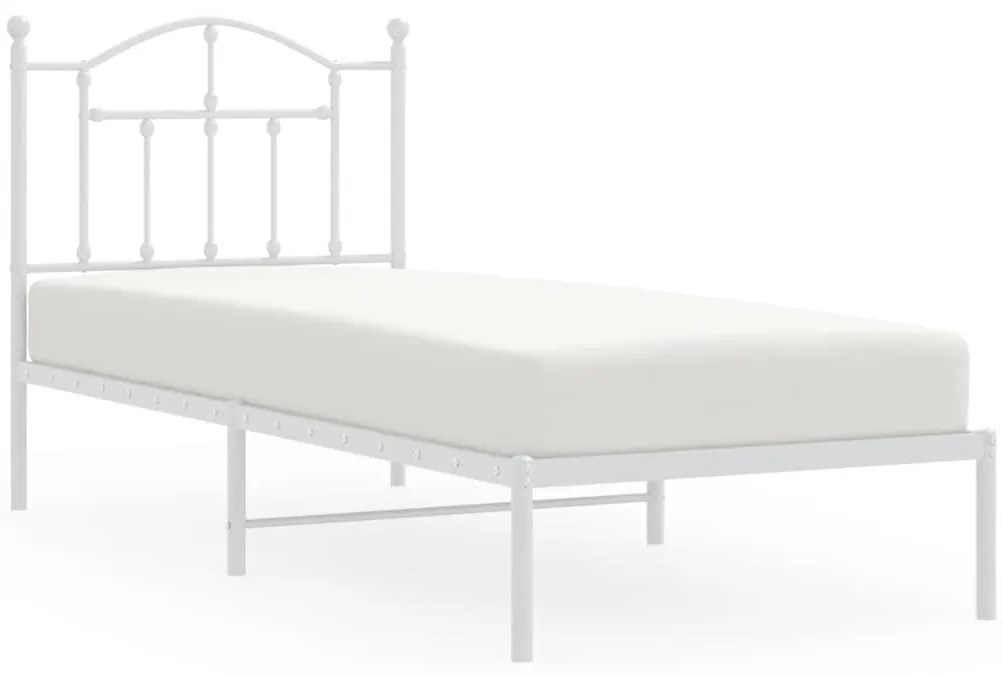353481 vidaXL Метална рамка за легло с горна табла, бяла, 90x200 см