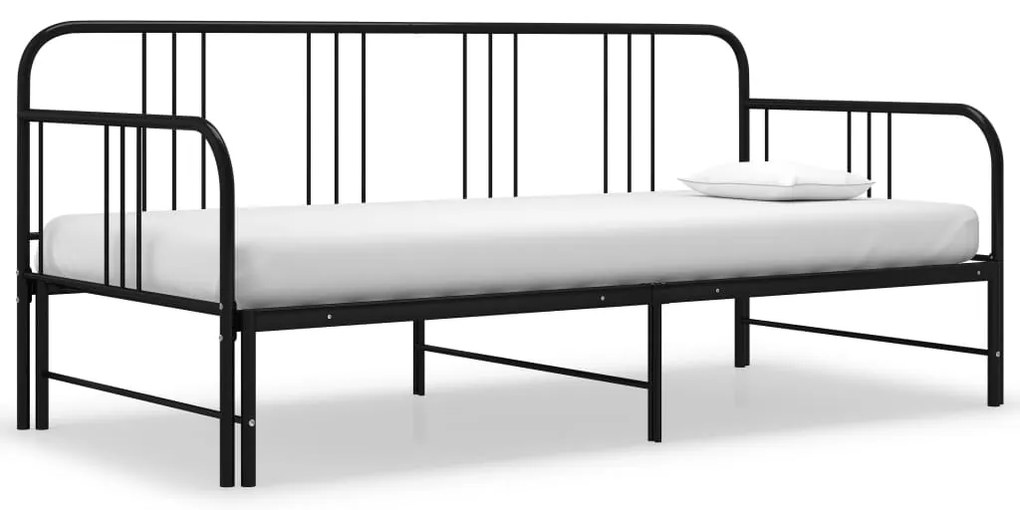 324752 vidaXL Разтегателна кушетка рамка за легло черна метал 90x200 см
