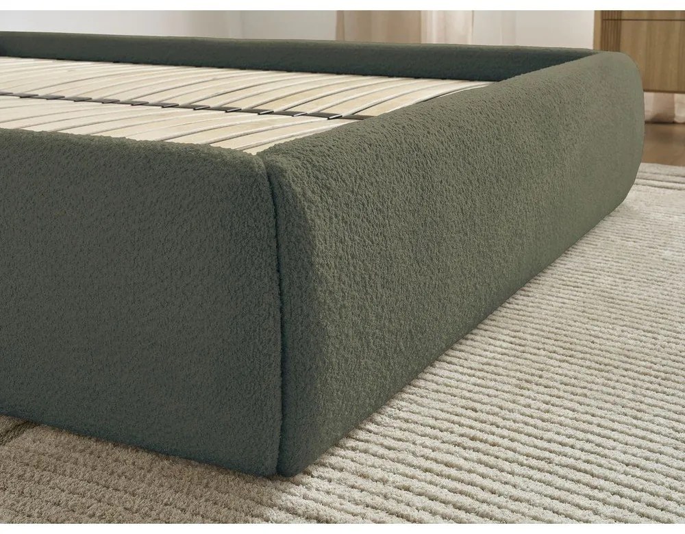 Тъмнозелено двойно легло 160x200 cm тапицирано с място за съхранение/без табла с включена подматрачна рамка Inera – Bobochic Paris