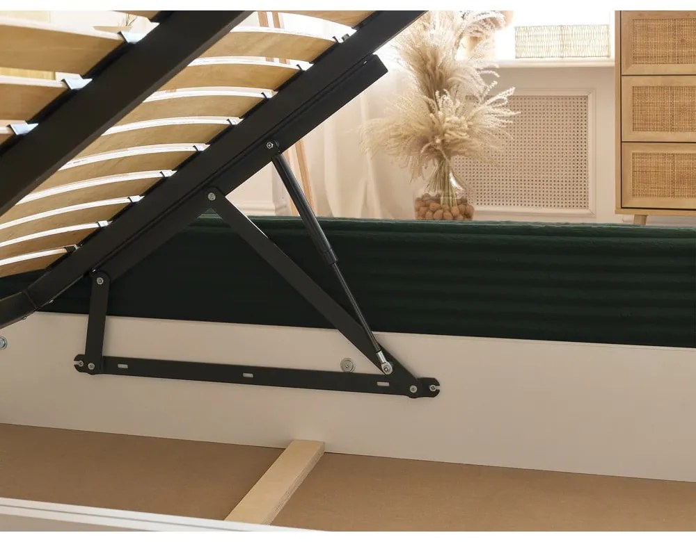 Тъмнозелено двойно тапицирано легло с място за съхранение с включена подматрачна рамка 180x200 cm Jade – Bobochic Paris