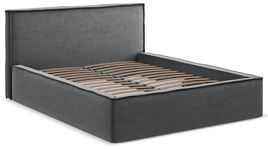 Тъмносиво двойно тапицирано легло с място за съхранение и включена подматрачна рамка 160x200 cm Anani – Makamii