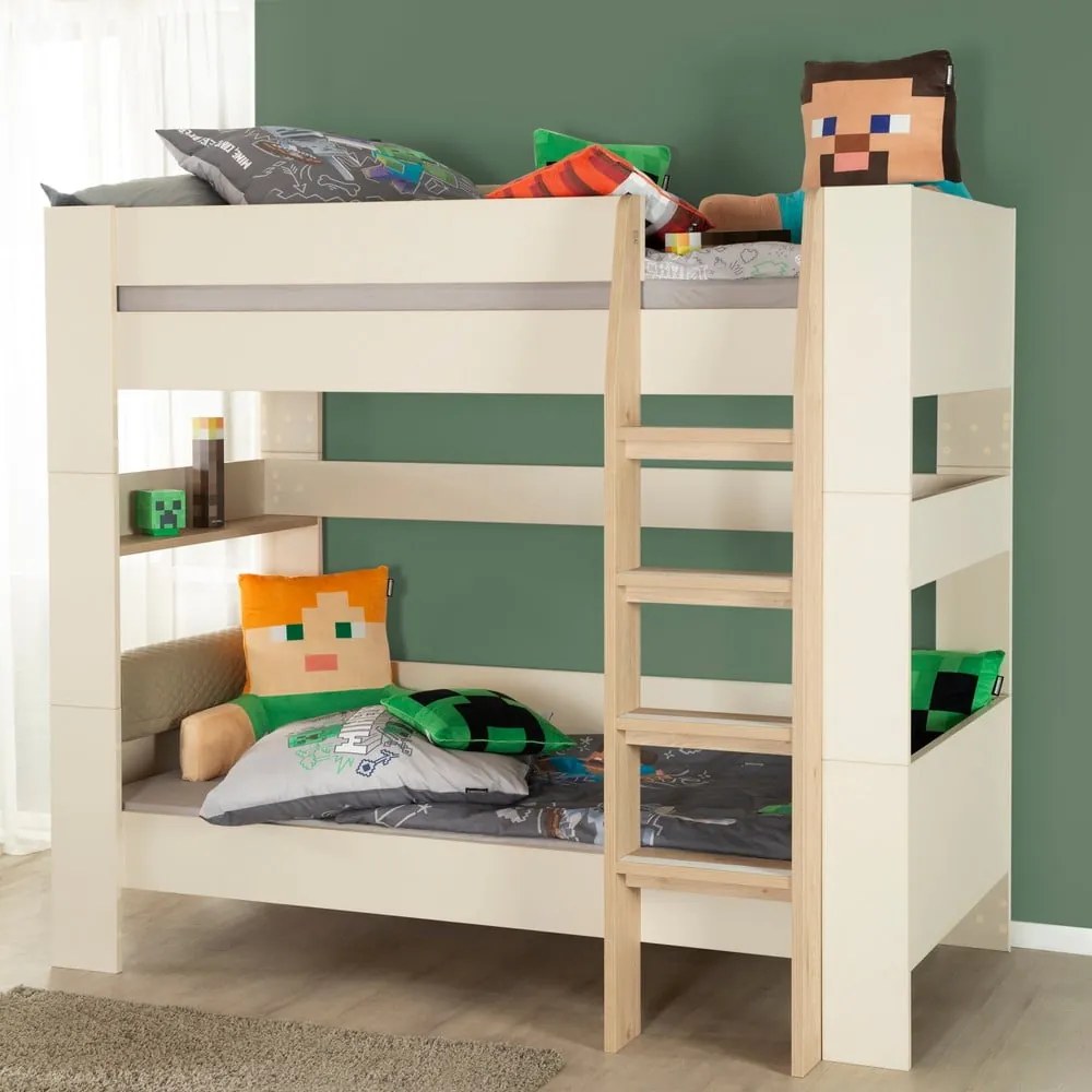 Бежово детско легло 90x200 cm двуетажно без ламелно дъно Double – Roba