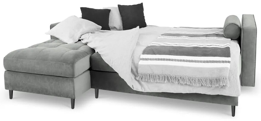 Светлосиво кадифено ъглово канапе, ляв ъгъл Santo - Milo Casa