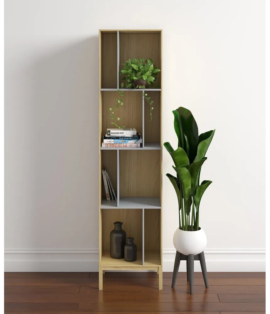 Сив шкаф за книги в дъб 45x185 cm AbbeyWood - Woodman