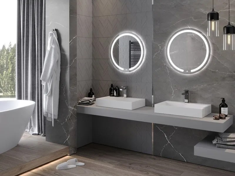 Mexen Rose LED осветлено кръгло банско огледало, 60 см, 6000K, против конденз