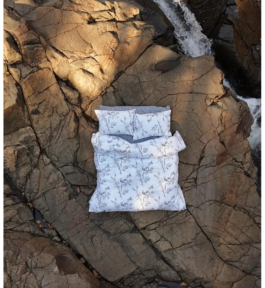 Бяло/сиво двойно удължено спално бельо от памук Renforcé 240x220 cm White Floral – Mila Home Luxury