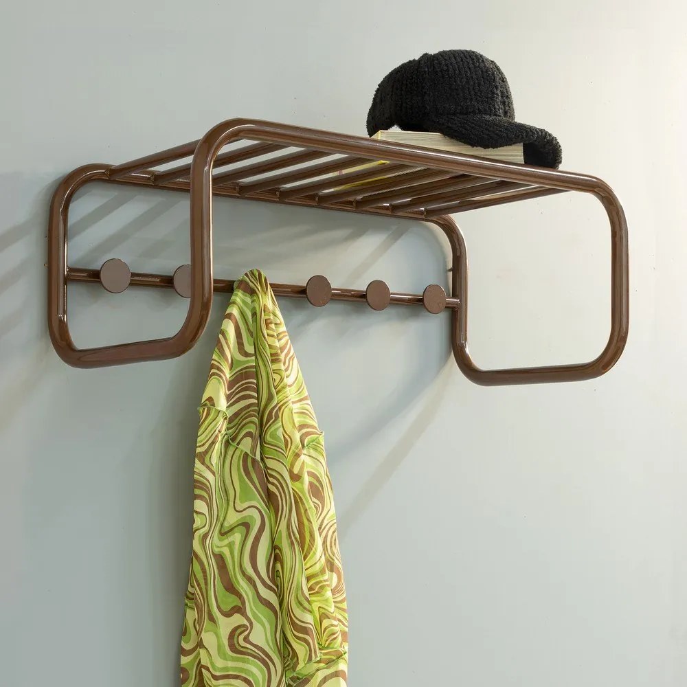 Тъмнокафява метална стенна закачалка с рафт 72 cm Retro – Spinder Design