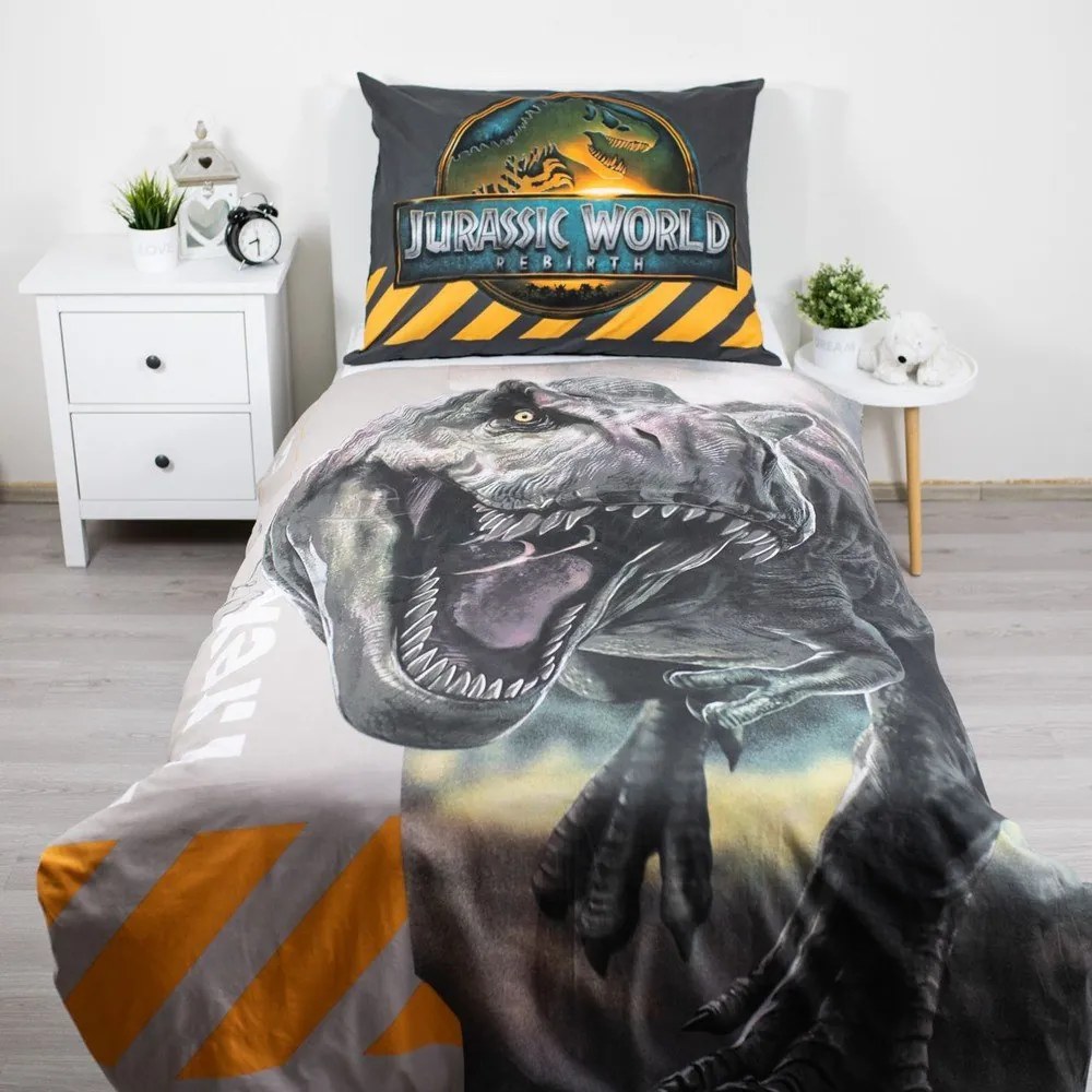 Единично памучно детско спално бельо 140x200 cm Jurassic World "T-Rex" – Jerry Fabrics