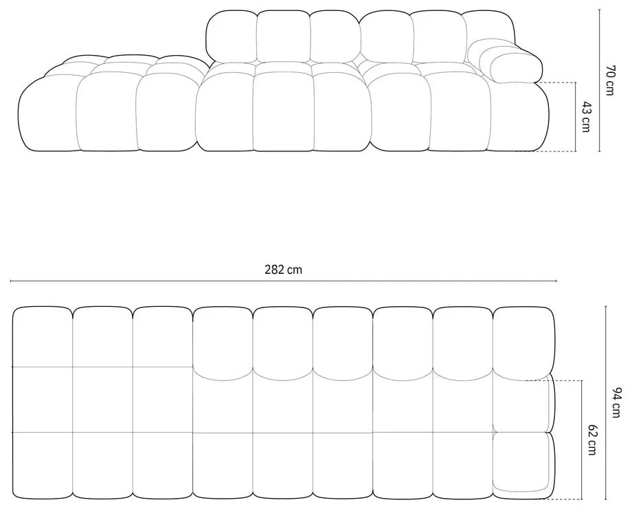 Светлосив модулен диван от прежда с примки от букле 288 cm Bellis – Micadoni