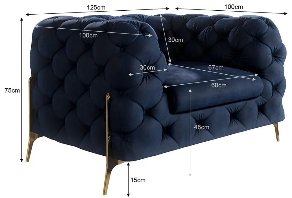 Тъмносиньо кадифено кресло Chelsea Bis – Ropez