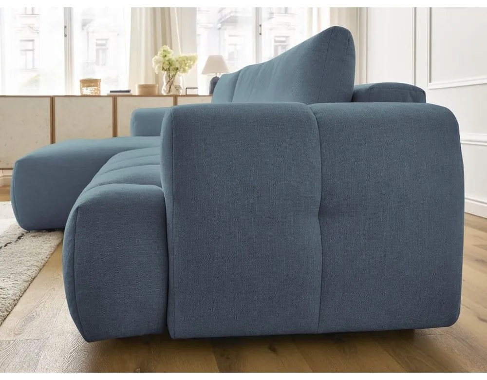 Син сгъваем/с място за съхранение ъглов диван (ляв ъгъл) Fuji – Bobochic Paris