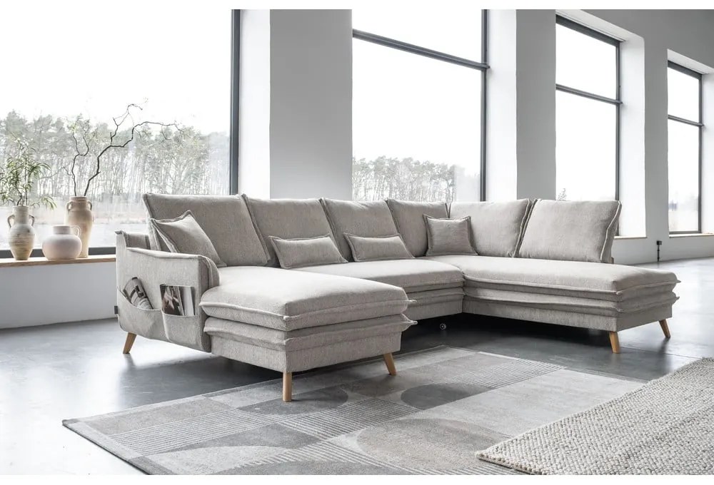 Бежов разтегателен ъглов диван (десен ъгъл/"U" форма) Charming Charlie – Miuform