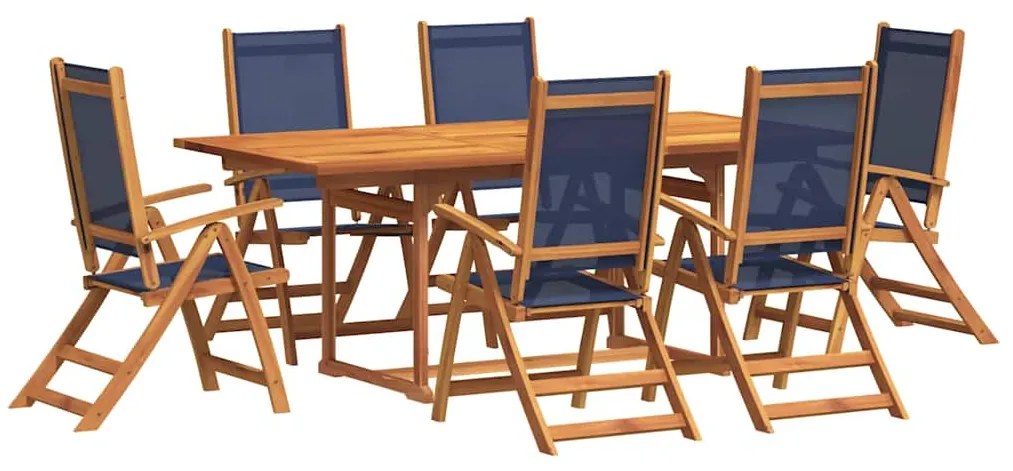3279303 vidaXL Градински трапезен комплект, 7 части, акация масив и textilene