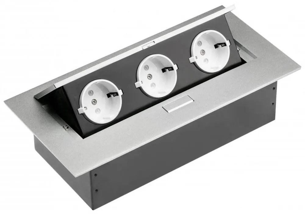 GTV AE-PB03GS-53 Pop-up контакт за вгражд., 3x Schuko, без кабел, сребрист