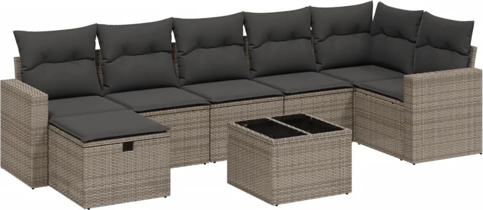 3263516 vidaXL Градински комплект диван с възглавници 8 части сив полиратан