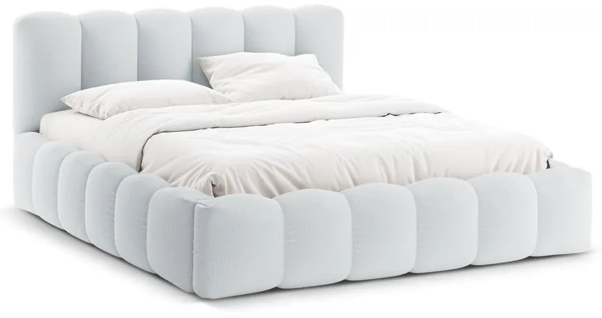 Светлосиво двойно тапицирано легло с място за съхранение с включена подматрачна рамка 200x200 cm Lupine – Micadoni