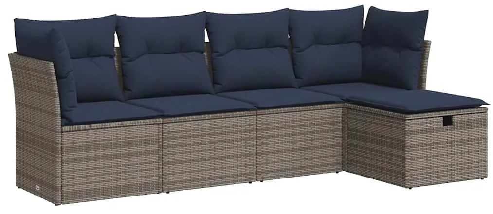 3325267 vidaXL Градински комплект с възглавници, 5 части, сив полиратан