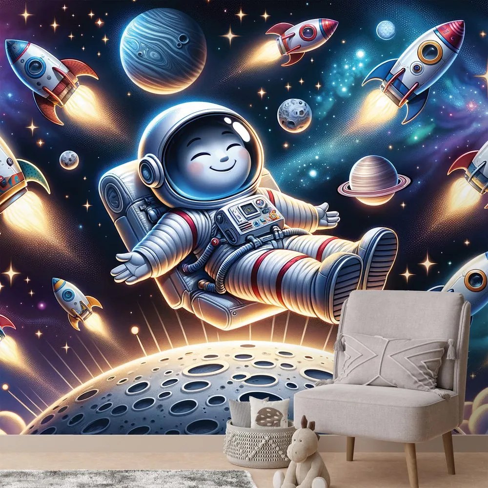 Фототапет – Весел астронавт сред ракети
