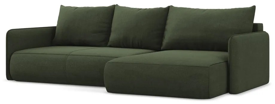 Зелен разтегателен ъглов диван с място за съхранение (десен ъгъл) Nanea – Makamii