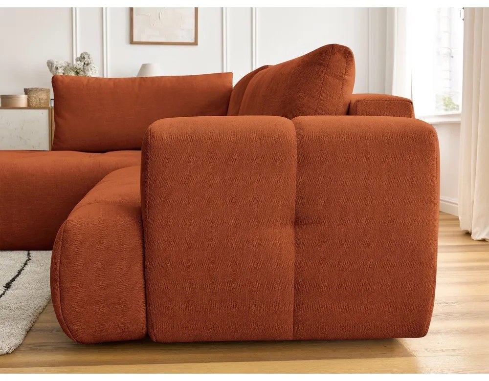 Сгъваем/с място за съхранение ъглов диван в тухлен цвят (ляв ъгъл/L форма) Fuji – Bobochic Paris