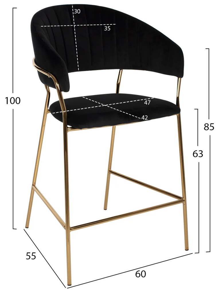 Бар стол Теодор голд HM8734.04 черно кадифе