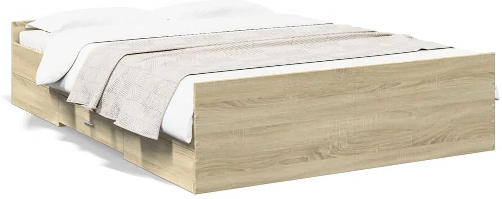 3280316 vidaXL Рамка за легло с чекмедже дъб сонома 135x190 см инженерно дърво