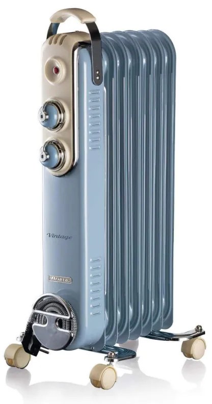 Маслен радиатор Ariete VINTAGE 0837/05, 1500W, 7 ребра, 15 м2, 3 степени, Въртящи се на 360 колелца, Дръжка, Син