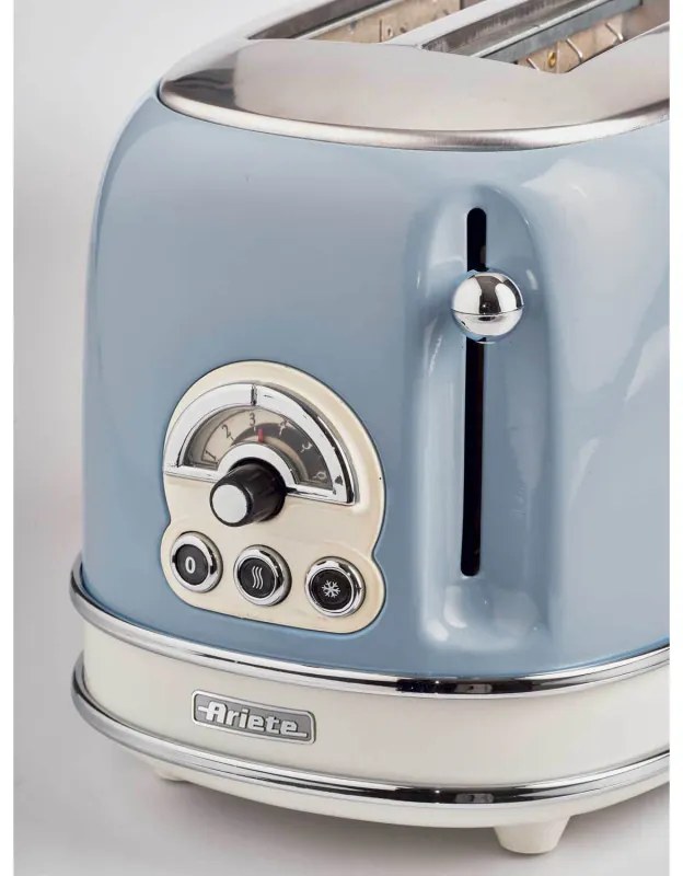 Тостер за хляб Ariete VINTAGE 0155/05, 810W, 2 филии, 3 функции, 6 степени, Подвижна тава за трохи, Син