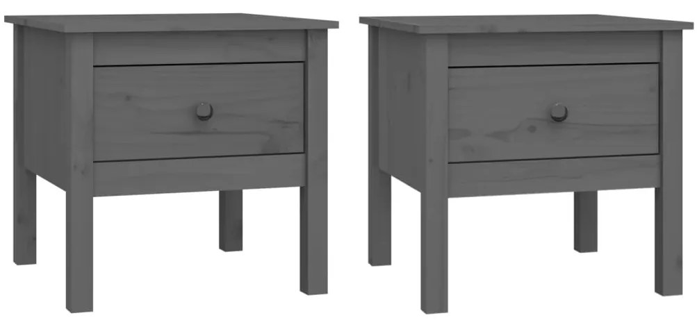 813799 vidaXL Странични масички, 2 бр, сиви, 50x50x49 см, борово дърво масив