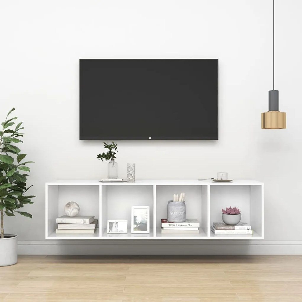 805489 vidaXL ТВ шкаф за стенен монтаж, бял, 37x37x142,5 см, инженерно дърво