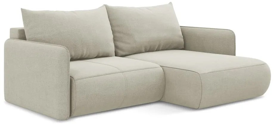 Кремав разтегателен ъглов диван с място за съхранение (десен ъгъл) Nanea – Makamii