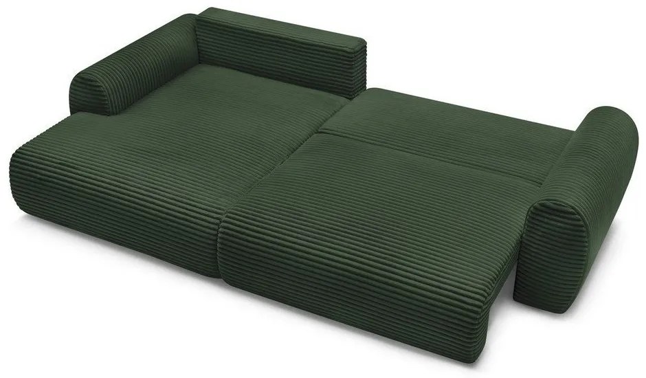 Тъмнозелен разтегателен ъглов диван от рипсено кадифе (ляв ъгъл) Lucien – Bobochic Paris