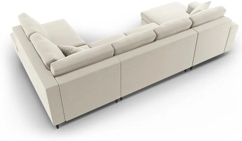 Бежов кадифен разтегателен ъглов диван с място за съхранение (десен ъгъл/U форма) Kyoto – Cosmopolitan Design