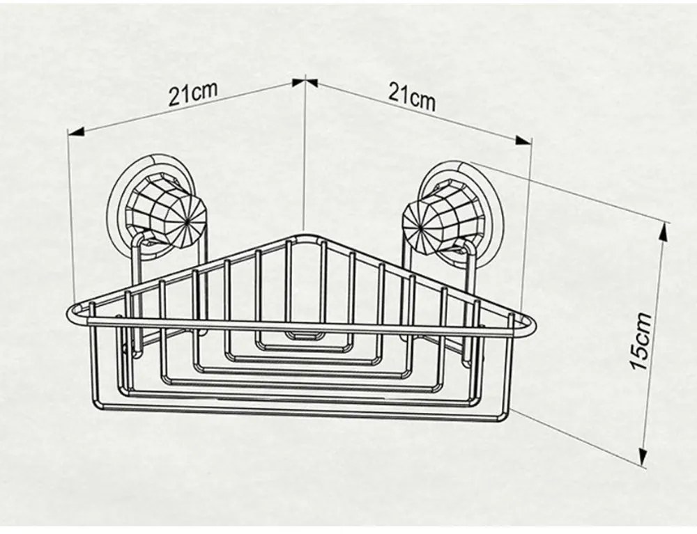 Етажерка за баня на едно ниво - ъглова TEKNO TEL TR DM 251, 21х21х15 см, Вакуум, Хром
