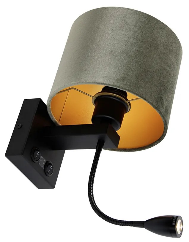 Стенна лампа черна с кадифена абажура зелена 18см - Brescia