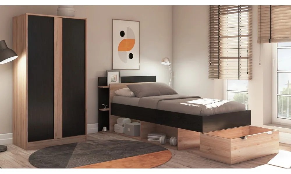 Черно-естествен гардероб от декор от дъб 90x180x53 cm Dennis – Marckeric