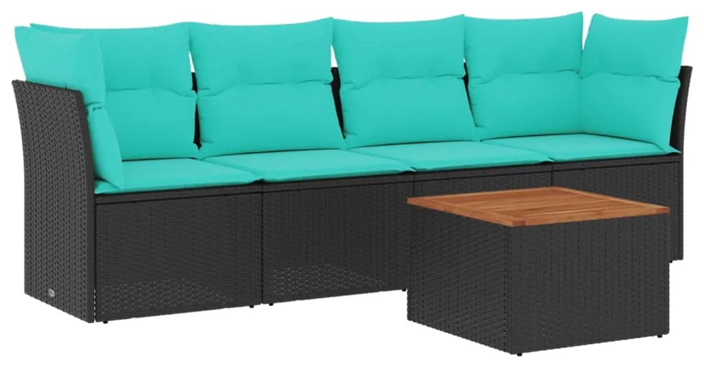 3255805 vidaXL Градински комплект диван с възглавници 5 части черен полиратан