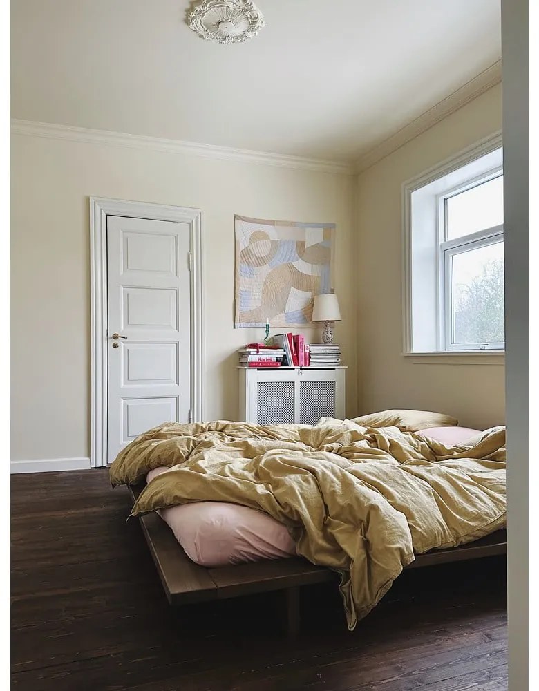 Кафяво двойно легло от борова дървесина с решетка 180x200 cm Japan - Karup Design