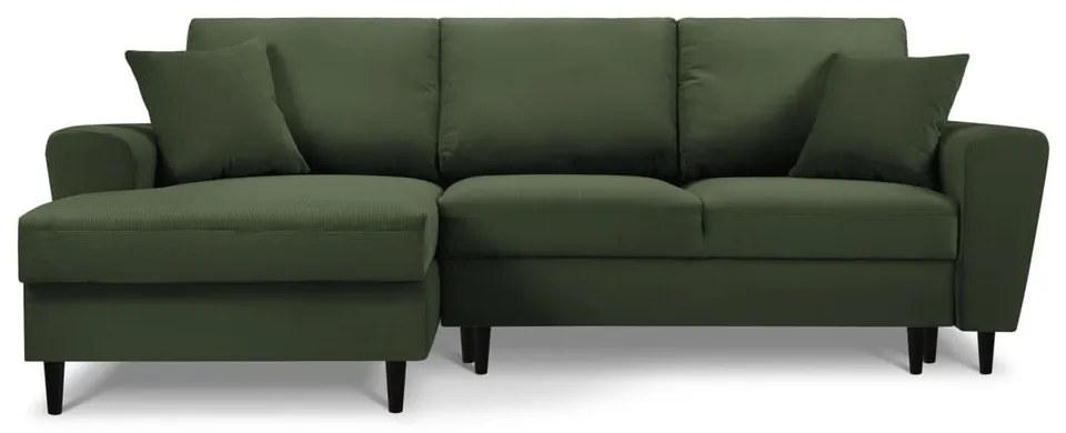 Зелен разтегателен ъглов диван с място за съхранение от рипсено кадифе (ляв ъгъл) Kyoto – Cosmopolitan Design