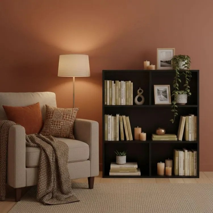 Модерен черен рафт - триетажен рафт за книги, декорации и играчки