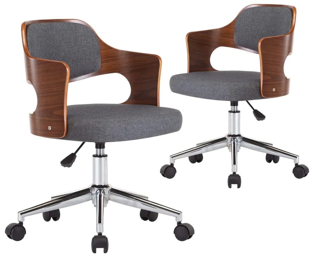 3054938 vidaXL Въртящи трапезни столове, 2 бр, сиви, огънато дърво и плат