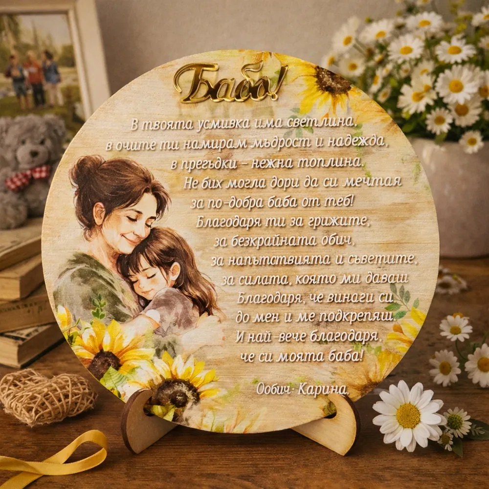 Нежно послание към баба - дървена табела със златен акцент