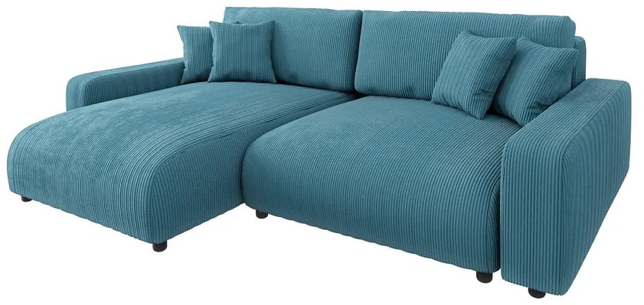 Тюркоаз сгъваем ъглов диван от рипсено кадифе Sara – Ropez
