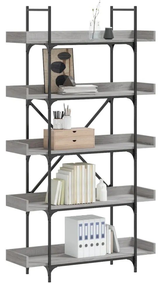 837700 vidaXL Библиотека 5 рафта сив сонома 100x33x180,5 см инженерно дърво