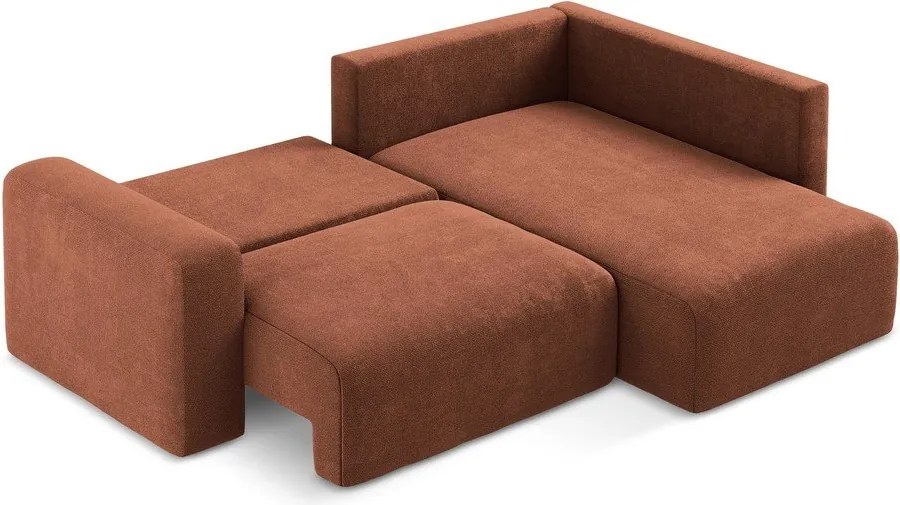 Теракотен шенилов сгъваем/с място за съхранение ъглов диван (десен ъгъл/L форма) Kona – Makamii