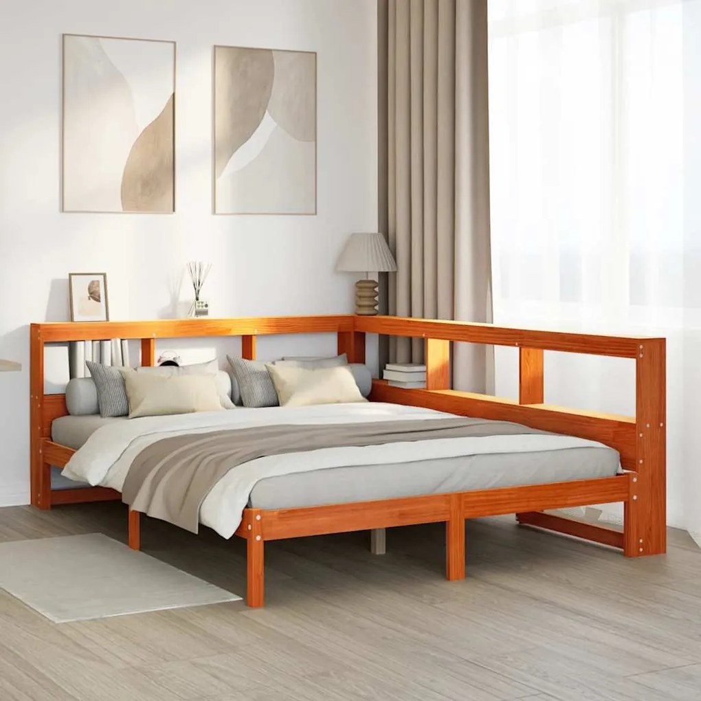 3324319 vidaXL Легло с етажерка за книги, без матрак, 140x200 см, бор масив