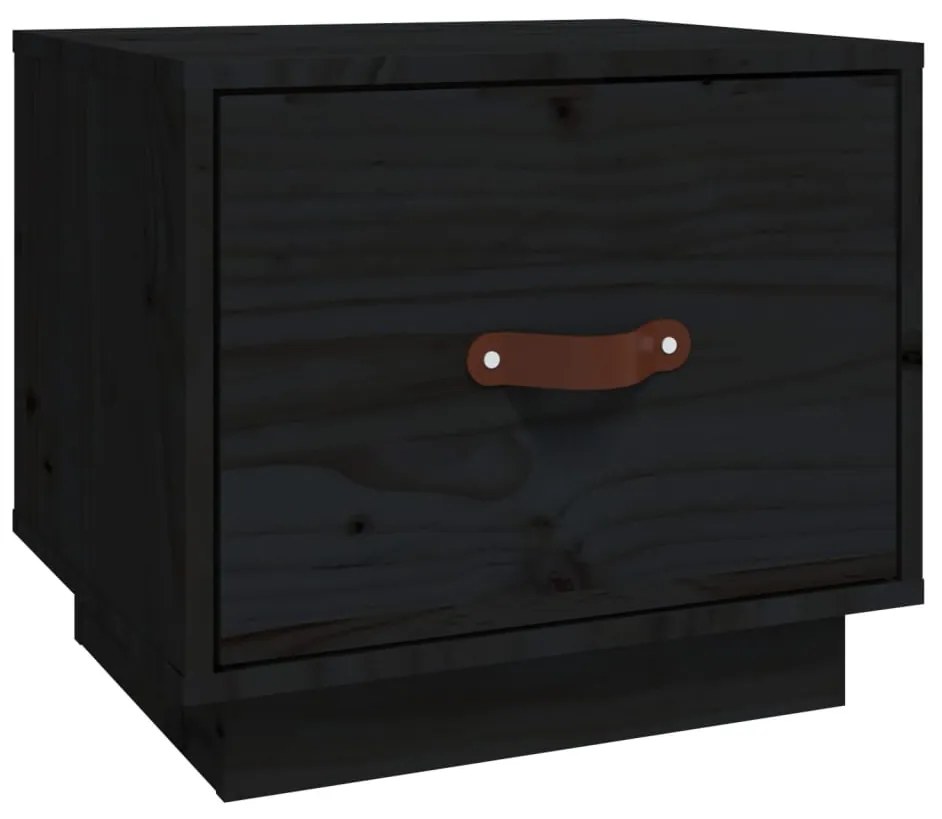 818293 vidaXL Нощно шкафче, черно, 40x34x35 см, борово дърво масив